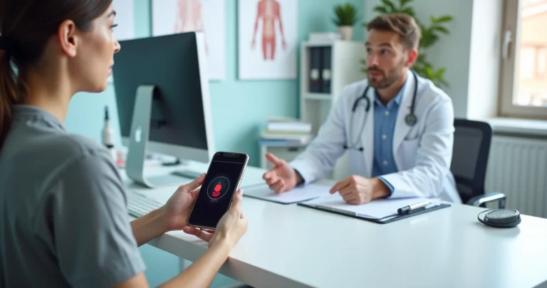 Paciente grava consulta médica com smartphone enquanto conversa com médico
