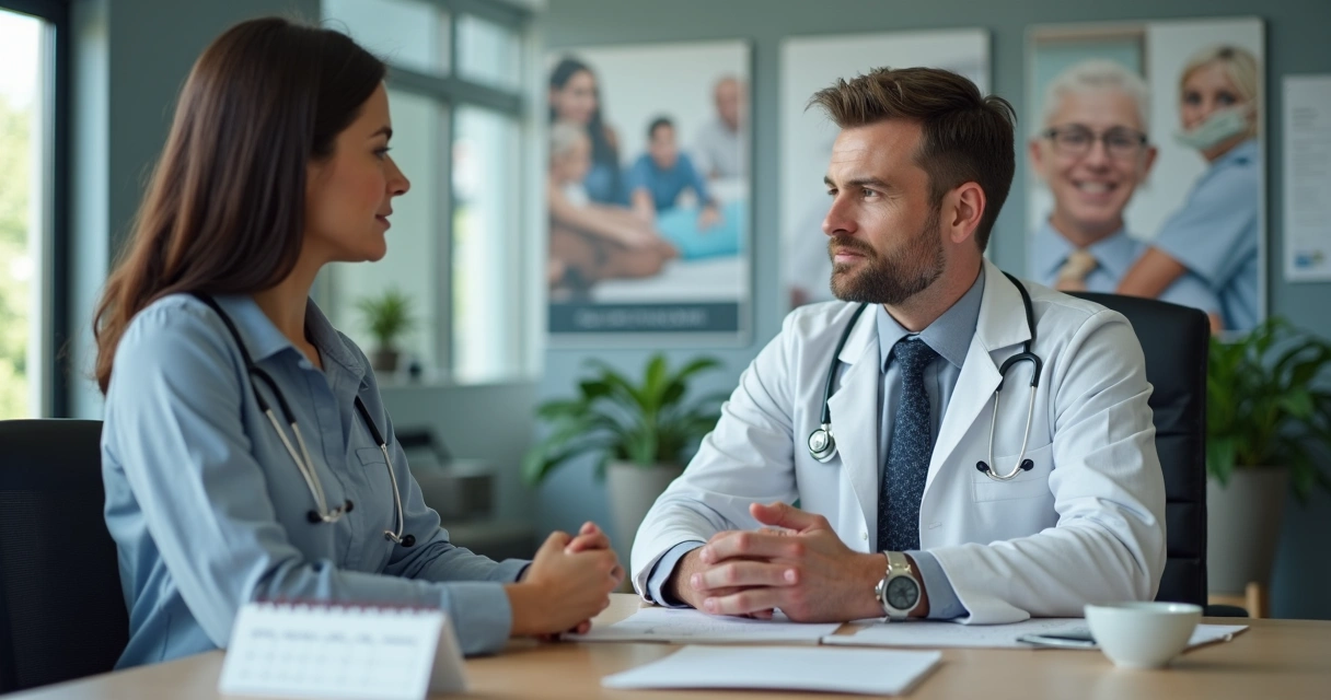 Funcionário recebe orientação de recursos humanos sobre consulta médica 
